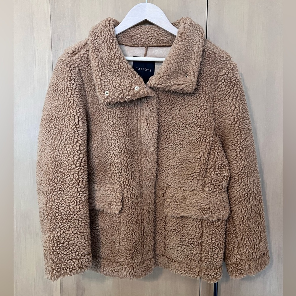 Talbots tan teddy coat, medium, NWT